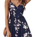 STYLEWORD Womens Sundress Summer Floral Wrap V Neck Backless A-Line Casual Beach Midi Dress, S