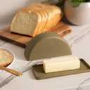2 x THE Butter Dish Matte Ceramic Butter Keeper with Lid for Countertop Use 2-Piece Round Design for Standard Butter Sticks Microwave & Dishwasher Safe (Olive)
