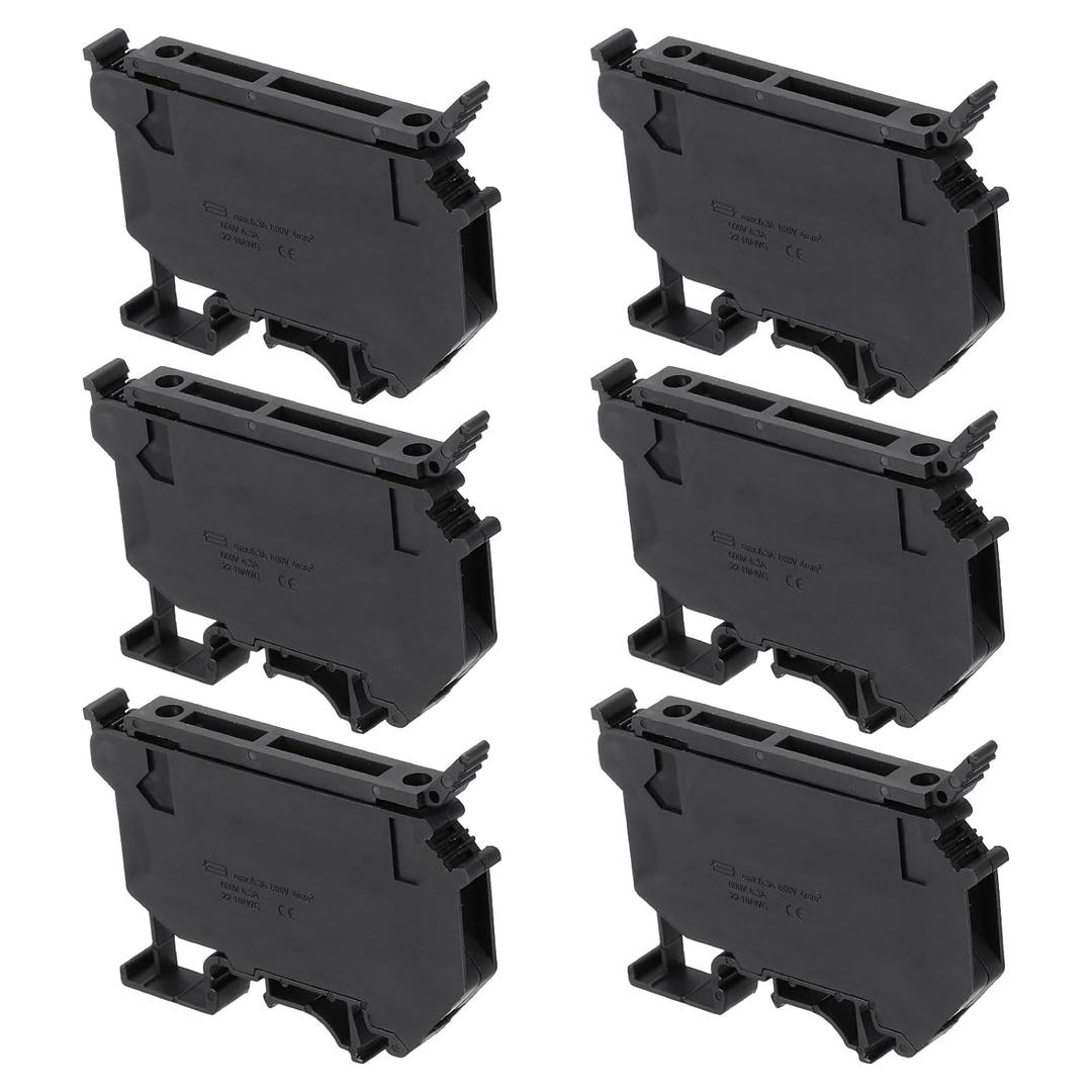 MECCANIXITY Terminal Blocks 6 Pack UK5 Rail Mount Fuse Holder Screw Terminal Block Wire End Bracket Stopper Din Rail Screw Fixed Black for DIY Electronic Circuits Machine Appliances