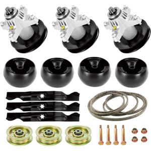50" Lawn Mower Deck Rebuild Kit for Cub Cadet/MTD RZT RZT-50 ZT-5000 ZT-L7000 (3) Spindles 618-04125 918-04125, with (3) Blades 742-04053A 942-04053A, (4) Deck Wheels 734-04155, 134'' Belt 754-04044