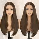 NOSTALGIA Brown Wear and Go Glueless Wigs Pre Plucked Pre Cut for Beginners Synthetic Lace Front Wigs For Woman Long Layered Straight 3 Seconds to Wear (24 Inch)