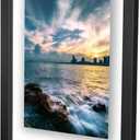 ONE WALL 11x14 Inch Floating Frame, Black Wood Double Glass Float Picture Frame Display 11x14/8x10/5x7 Inch Photos or Plant or Petal Specimens for Wall and Tabletop - Mounting Accessories Included