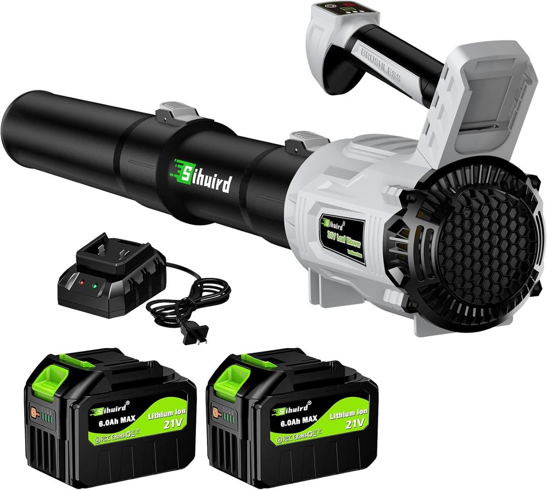 Sihuird Leaf Blower Cordless,2 x 21V 6.0Ah Battery and Charger, with 680CFM 190MPH Electric Cordless Leaf Blower, 3-Variable Speed & Turbo Mode, Blowers for Lawn Care (5002 E)