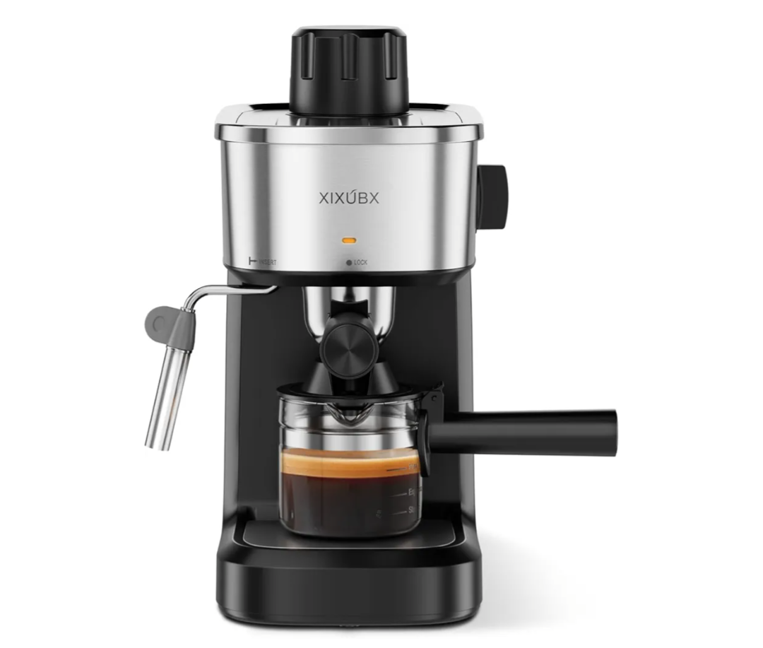 6 Bar Espresso Machine, 800W Compact Coffee Maker with Stainless Steel Cup Warmer, Steam Milk Frother, Automatic Pressure Relief, Cappuccino & Latte Maker, Black, for Home and Office