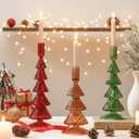 Mumufy 3 Pcs Christmas Tree Taper Candle Holder Christmas Glass Candlestick Holders Xmas Tree Candle Stick Vase for Xmas Centerpiece Festival Party Table Decor