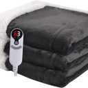 Heated Blanket Electric Throw Size 50''x60'' with 9 Heating Levels, 3 Hour Auto Shut Off, Machine Washable, Flannel & Sherpa Double-Sided Soft Warming Blanket for Couch, Bed, Office - Dark Grey