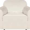 H.VERSAILTEX Stretch Velvet Armchair Cover Couch Covers 1 Cushion Chair Slipcover for Living Room Furniture Cover Crafted from Thick Comfy Rich Velour (Chair 31"-49", Ivory)