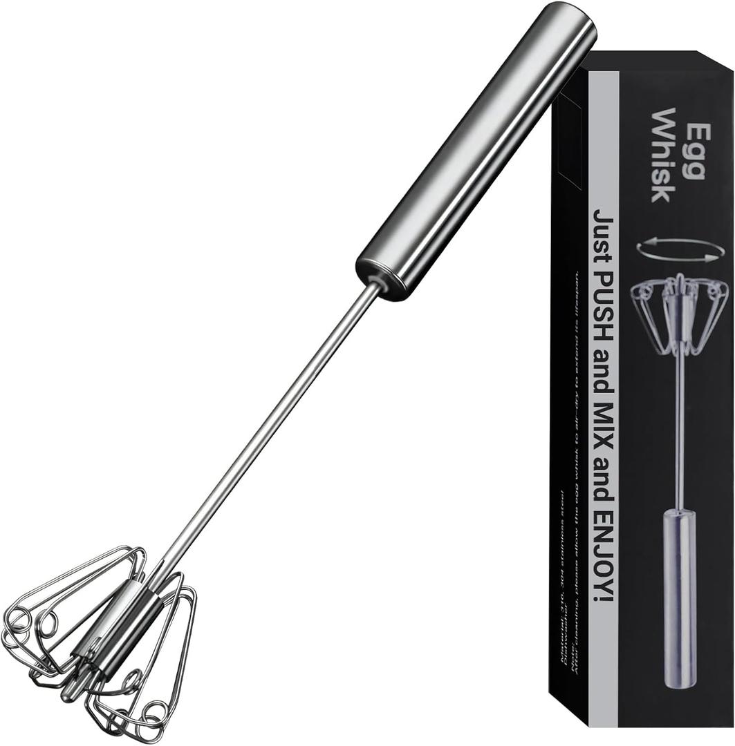 Egg Whisk, Upgraded Stainless Steel Semi Automatic Whisk,Hand Wisk Egg Beater Easy to Use for Making Cream, Blending, Whisking, Beating & Stirring (12 Inch)