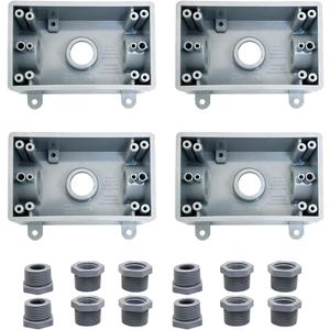 Single-Gang Electrical Outlet Box,Suitable 1/2-Inch or 3/4-Inch Electrical Conduit Weatherproof Outdoor Outlet Box,UL Listed,Plastic Junction Box Outlet4PCS