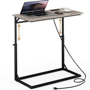 Vagusicc C Shaped End Table with Charging Station, C-Table End Table Adjustable Height Side Table for Couch, Large Couch Table, Slide Under Couch Table TV Tray Table for Sofa,Living Room,Bedroom, Grey