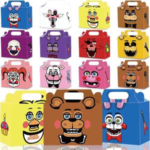 24Pack Five Nights at Freddy Party Gift Boxes - Five Nights at Freddy Party Favor Supplies Candy Treat Gift Boxes with Handles for Birthday Party Decorate - 12 Different Designs