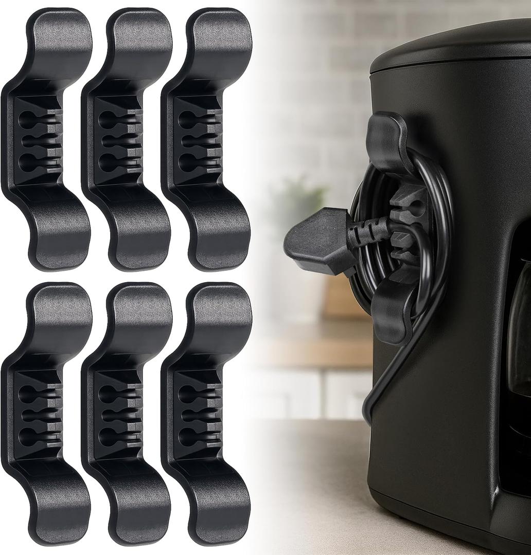 3 x Cord Organizer for Appliance Stick On- Kitchen Appliances Cord Winder, Convenient Cord Wrapper for Mixer, Air Fryers, Juicers, Coffee Machines, Blender, Air Fryers, Black 6Packs