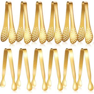 Vesici 8 Pieces Mini Serving Tongs Small Tongs Serving Utensils, Ice Tongs Mini Sugar Tongs, Small Tongs for Appetizers, 5 Inch and 4 Inch(Gold)