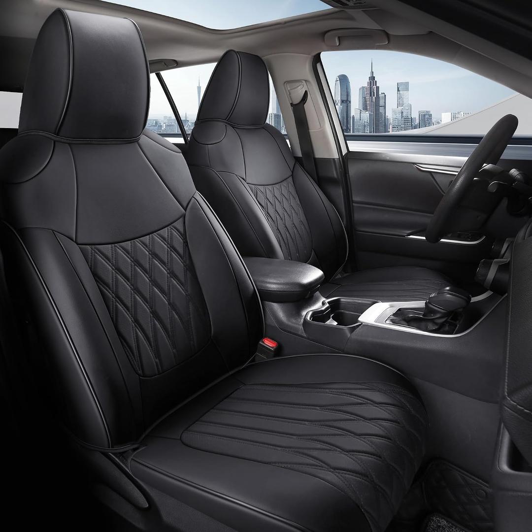 RAV4 Seat Covers - Custom Fit Seat Covers for Toyota RAV4 2019-2025 Hybrid XLE LE Limited XLE Premium (Not for XSE/SE Hybrid) - Leather RAV 4 Seat Cover Full Set Waterproof - Black