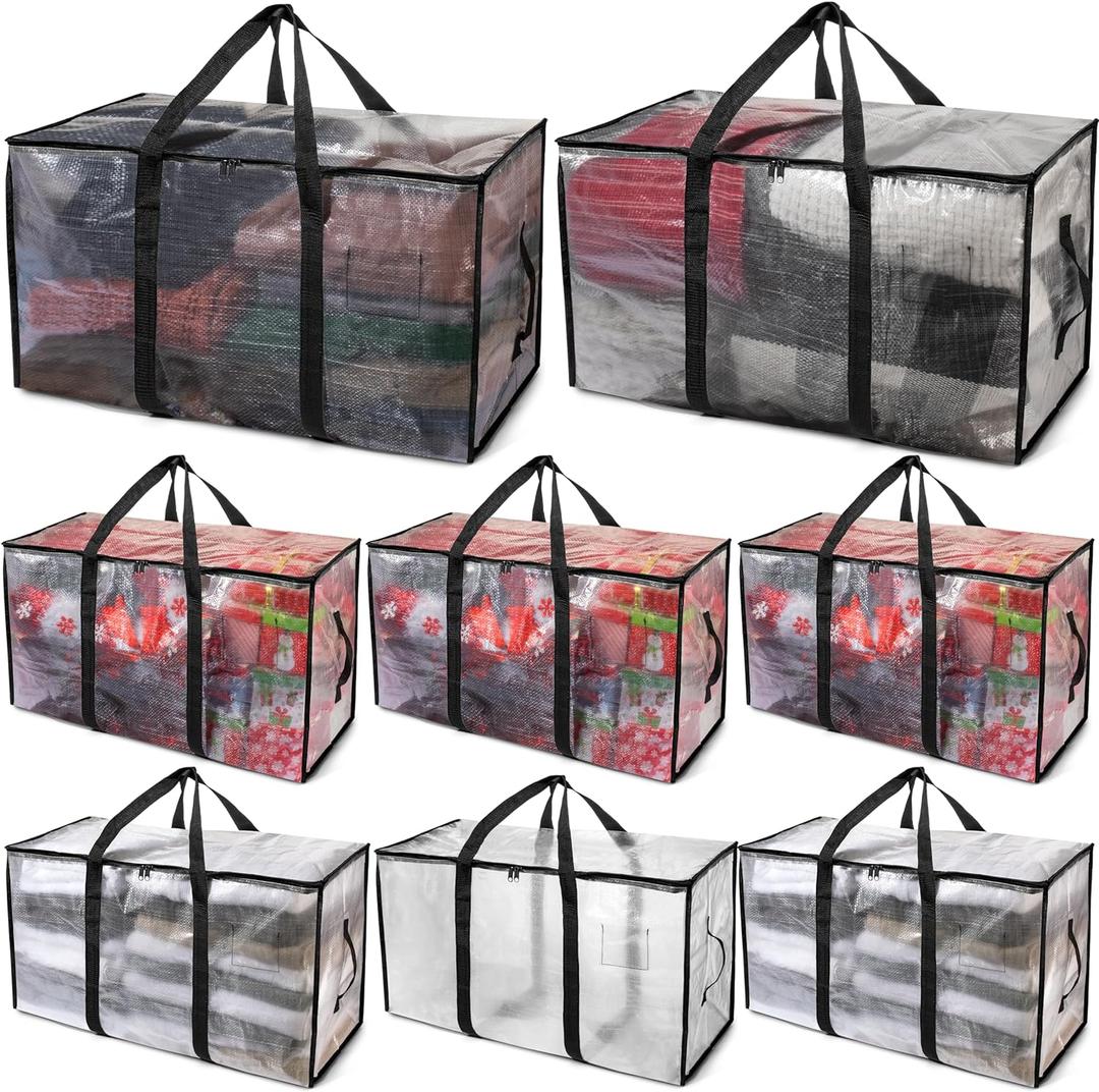 ClearSpace Heavy Duty Moving Bags or Storage Bags  Clear Storage Bins with Lids, Large Moving Boxes with Backpack Straps & Zippers  Packing Bags & Moving Supplies for College Dorm, 8 Pack