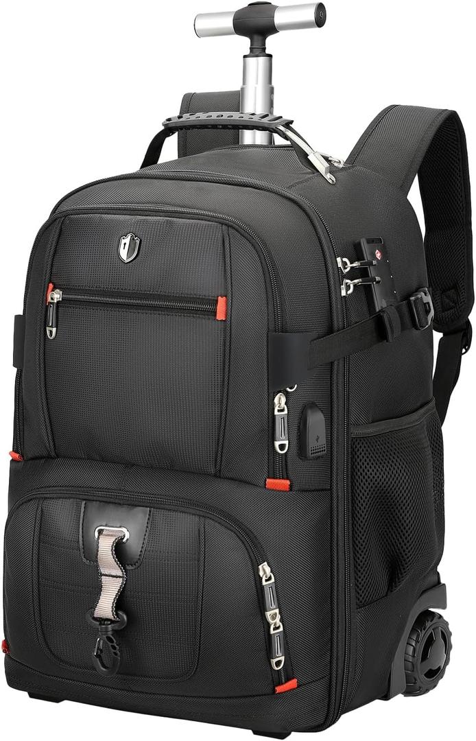Backpack with wheels,50L Rolling laptop backpack with Anti-Theft,rolling backpack for travel,Water-Resistant Carry-On Luggage,Business and Commuting