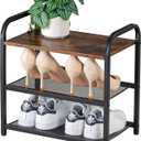 RUNJIMY 3Tier Wooden Shoe Rack with Metal Mesh Shelves  for Entryway, Closet, Hallway & Bedroom Holds 6 Pairs, Ideal for Storage or Display