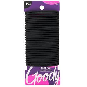 Goody Ouchless Hair Elastics - No Pull, No Breakage, Tangle-Free Hold for Thick, Curly, Coily & Textured Hair - 30 Count, Black, Long-Lasting Ponytail Holders for Women & Men