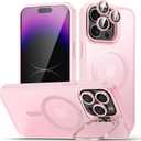 for iPhone 14 Pro Case, Compatible with MagSafe, Built-in Camera Ring Stand, with Individual Camera Cover, Translucent Matte Military-Grade Drop Protection Magnetic Case, Pink