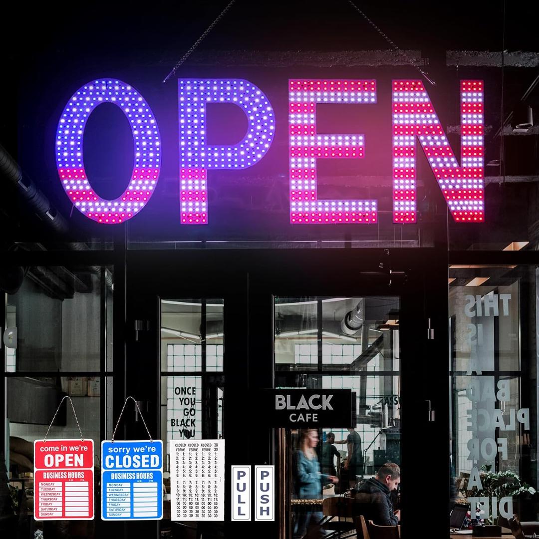 LED Open Signs for Business, 40"L x 14"W Inch Large Led Open Sign with 3 Scene Modes, Ultra Bright Adjustable Open Light Up Sign Led for Storefront Window Door Shop Store Bar Cafes Restaurant (US Flag Design)