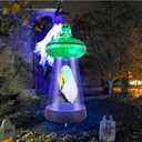 Leyndo 6 ft Halloween Inflatable Alien Ufo Decoration Ufo Blow Ups Decor with Girl Music Singer Fans Halloween Inflatable Outdoor Decor with 2 Color Changing Lights for Outside Yard Lawn Party Concert