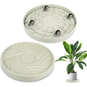 M METERXITY 1PCS Round Planter Caddies, 14 Inches Plastic Plant Roller with Wheel, Plant Saucers for Indoors, Plant Stand for Flower Pots [Beige]