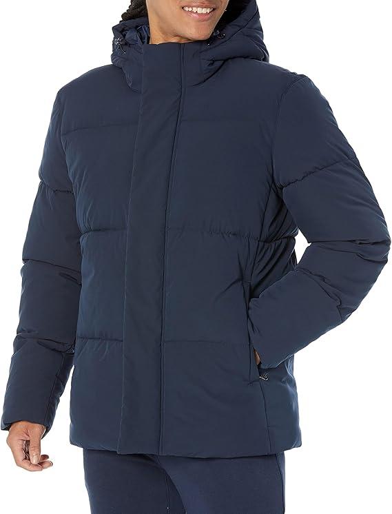 Outdoor Jacket Essentials Mens Mid-Length Hooded Puffer Coat, Us Medium, Blue 