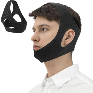 Anti Snore Chin Strap for Men, Adjustable Anti-Snoring Chin Strap, Breathable Sleep Chin Strap to Keep Mouth Closed, Mouth Breathing Corrector & Snoring Solution, Comfortable Sleeping Jaw Strap, Black