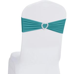 Howhic Pack of 60 Spandex Chair Sashes Bows Stretch Chair Cover Band with Buckle Slider Universal Elastic Chair Ties for Wedding Banquet Party Event Decoration (Turquoise)