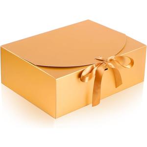 NEWSNOW 12 PCS Gift Boxes with Lids, 10x7.5x3.5 Inch Paper Gift Box, with Ribbon, Bridesmaid Proposal Box for Wedding, BirthdayPackaging, Present (Gold)