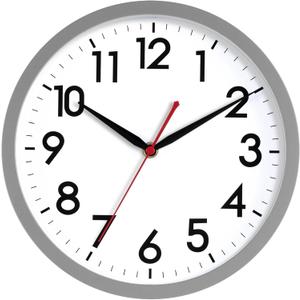 AKCISOT Wall Clock 10 Inch Silent Non-Ticking Modern Clocks Battery Operated - Analog Classic for Office, Home, Bathroom, Kitchen, Bedroom, School, Living Room(Gray)