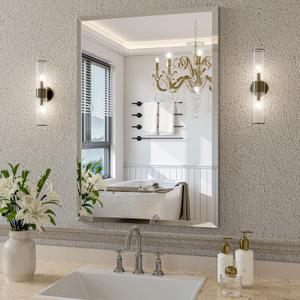 Frameless Bathroom Mirror for Wall, 18"x26" Beveled Bathroom Vanity Mirror, Modern Rectangle Bathroom Mirrors for Bedroom, Entryway, Living Room, Hangs Horizontally or Vertically