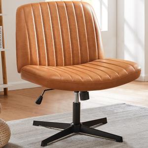 DUMOS Criss Cross Chairs, Armless Office Desk No Wheels Swivel Padded Wide Seat Modern Height Adjustable Mid Back Task Vanity Seating for Home Office Bedroom Computer (19"D25"W34"H, Brown)