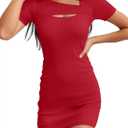 Valiamcep Women's Summer Mini Dress Short Sleeve Square Neck Cut Out Sexy Ribbed Knit Fitted Casual Pencil Bodycon Dresses (Medium)