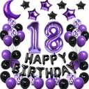 18th Birthday Decorations Set for Girl Women Boy Men, Purple Black 18 Happy Birthday Balloons Supplies with Purple Number Balloons 18 Happy Birthday Banner