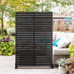 Metal Privacy Screen Outdoor 72" H47" W,Freestanding Decorative Privacy Screen for Balcony Yard&Garden,Privacy Fence-Black&Louvered