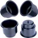 Amarine-made (Set of 4) Black Recessed Drop in Plastic Cup Drink Can Holder with Drain for Boat Car Marine Rv - Black