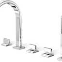 Roman Bathtub Faucet Set with Handheld Sprayer and Rough-in Valve Widespread Deck Mount 5 Hole Classic High Arch Tub Faucets Trim Kit 3 Handle with Diverter Lever Bath Tub Filler (Chrome)