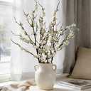 LESING 4pcs Cherry Blossom Flowers Artificial, Fake Silk Cherry Blossom Branches Tall Peach Blossom Flower Stems Arrangement for Wedding Home Office Party Decoration (White -2)