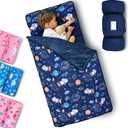Primlect Toddler Nap Mat with Removable Pillow and Fleece Blanket, Extra Large 55''x35'' Sleeping Bag, Washable, Light, Easy to Roll up, Perfect for Daycare, Preschool, Kindergarten, Travel (Space Ship)