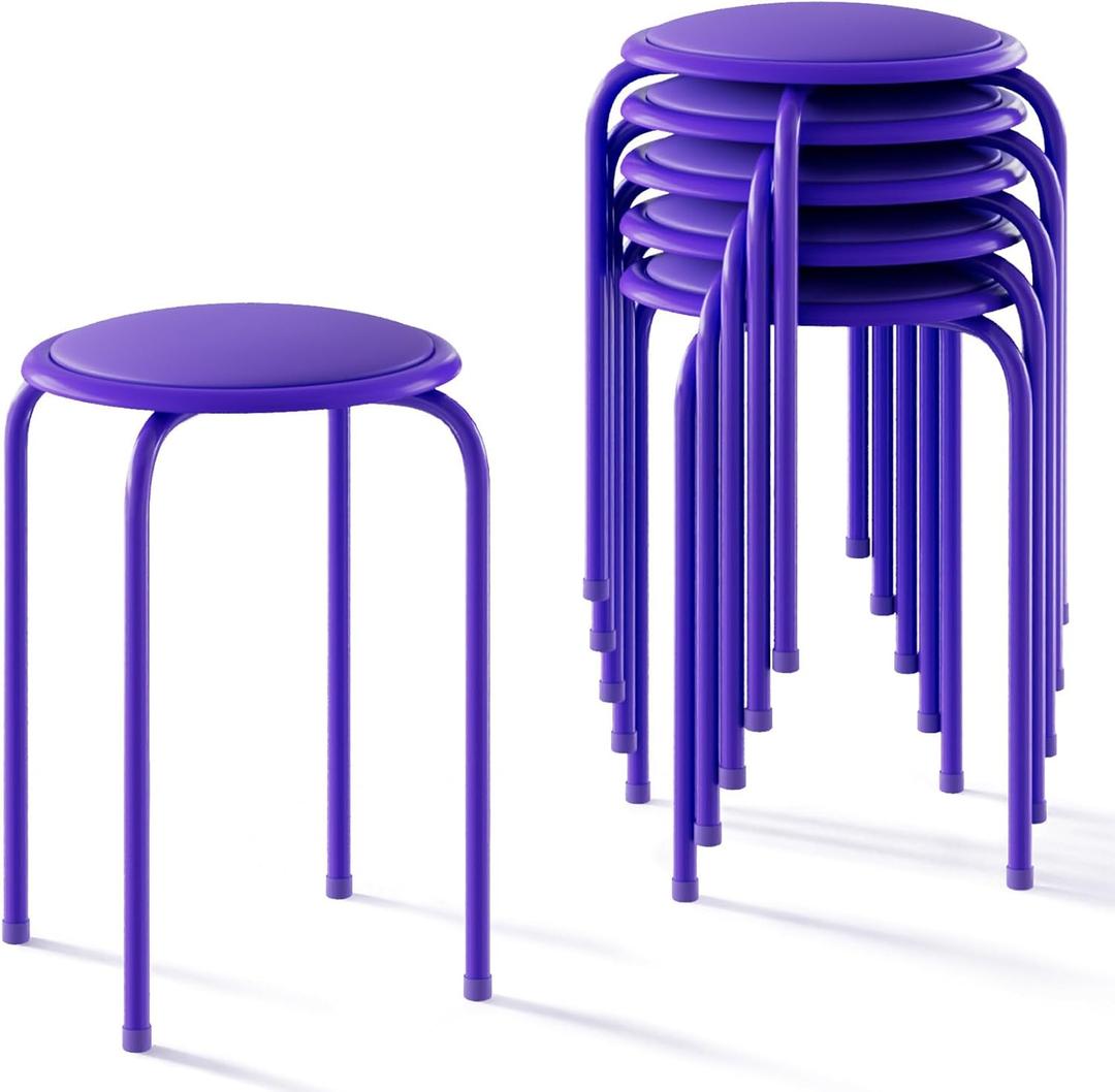 VECELO 6-Piece Stacking Stools, 17 Inch Standard Height, Padded Seat & Steel Legs, Portable Stackable Decoration Stools for School Classroom and Office Use, Purple, 11.7 inches x 11.7 inches x 17 inches