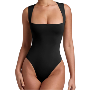 REORIA Butsmooth® Women’s Sexy Sleeveless Square Neck Double Lined Basic Bodysuit Tank Tops, Size M