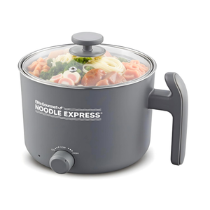 Elite Gourmet NOODLE EXPRESS™ Hot Pot, Prepare Ramen, Rice, Soups, Stews, Boil Water, StainlessSteel Interior, Glass Lid, High/Low/Off Settings, Grey