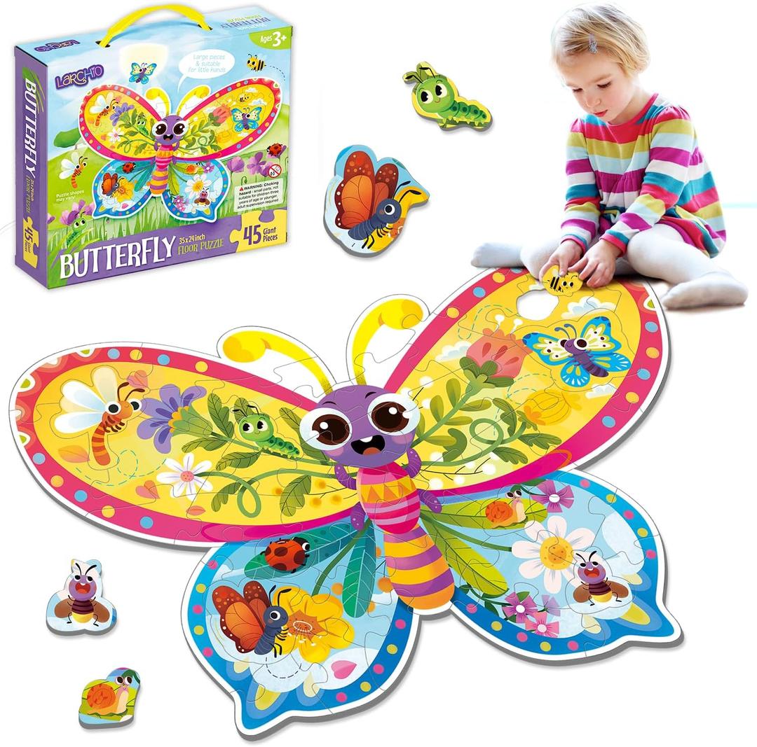 Butterfly Floor Puzzles for Kids Age 3-8, Spring Easter Basket Stuffers for Kids with Large Jumbo Jigsaw Puzzles Educational Toys for 4-6 Year Old Girls Boys
