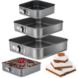 Springform Cake Pan Set of 3 (4, 7, 9 Inch) Square Leakproof Nonstick Cheesecake Pans with Removable Bottom Carbon Steel Bakeware