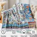 Boho Blanket Soft Muslin BohoThrow Blanket, 100% Cotton Floral Printed Farmhouse Decor All Season Reversible Rustic Throw for Sofa Couch Chair (White, 50"x60")