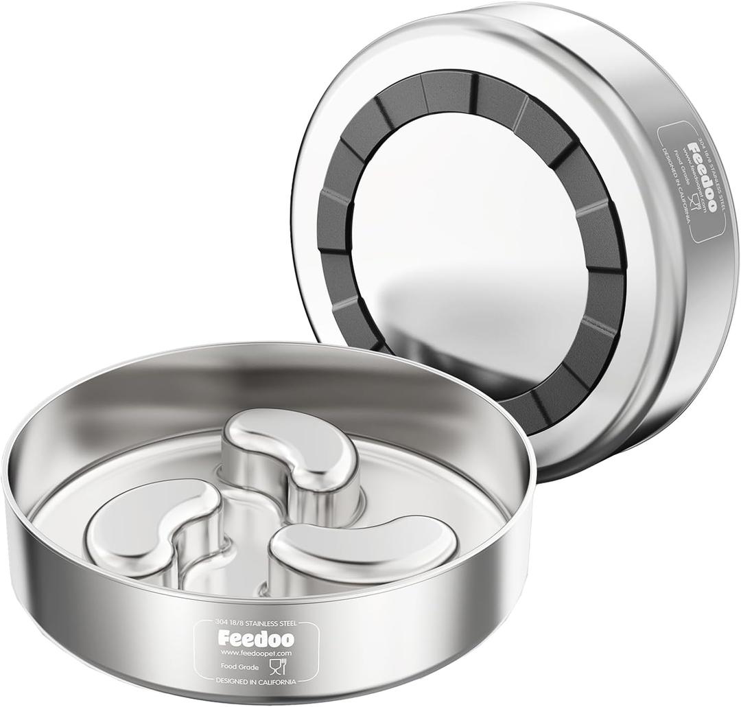 Slow Feeder Dog Bowl, 1Cups Stainless Steel Maze Bowl for Small Breeds, Non-Slip Base, Double Wall Food Grade Metal Dog Dish to Slow Eating (Grey)