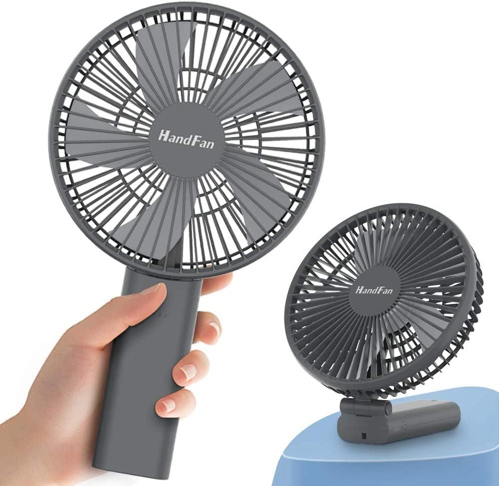 HandFan 6 Inch Handheld Fan with 4000mAh Battery 6 Speed Personal Fan, Strong Airflow, Cooling Desk Removable Base Design, 5-34H Working Time, 180 Foldable for Travel Outdoor Office Household(grey)