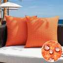 Kevin Textile Outdoor Waterproof Throw Pillow Covers Pack of 2 Weaving Texture Water Resistant Outside Decorative Cushion Covers for Garden Patio Tent Balcony Bench Couch Sofa 18x18 Inch, Orange