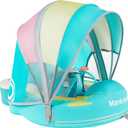 Mambobaby Non-Inflatable Baby Pool Float with Tail and Canopy UPF 50+ Sun Protection No Flip Over Infant Swim Float Skin-Friendly Mambo Float Swim Trainer Solid Baby Swimming Ring (Rainbow Green)